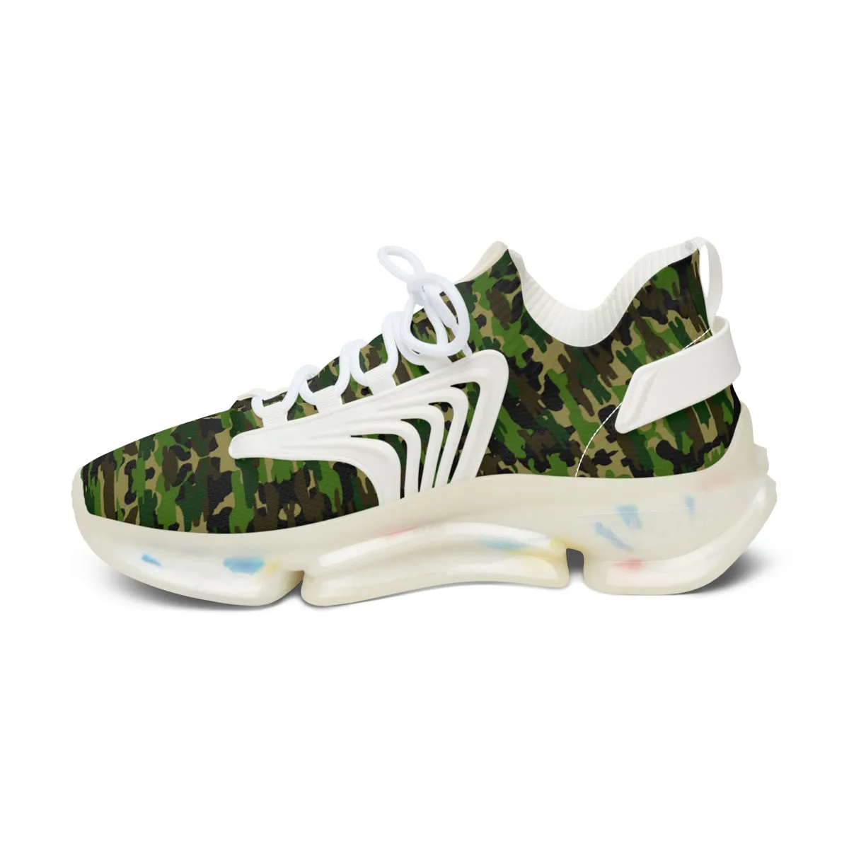 Green Camo Mesh Sneakers, Best Military Army Camo Print Mesh Sneakers For Women (US Size: 5.5-12)