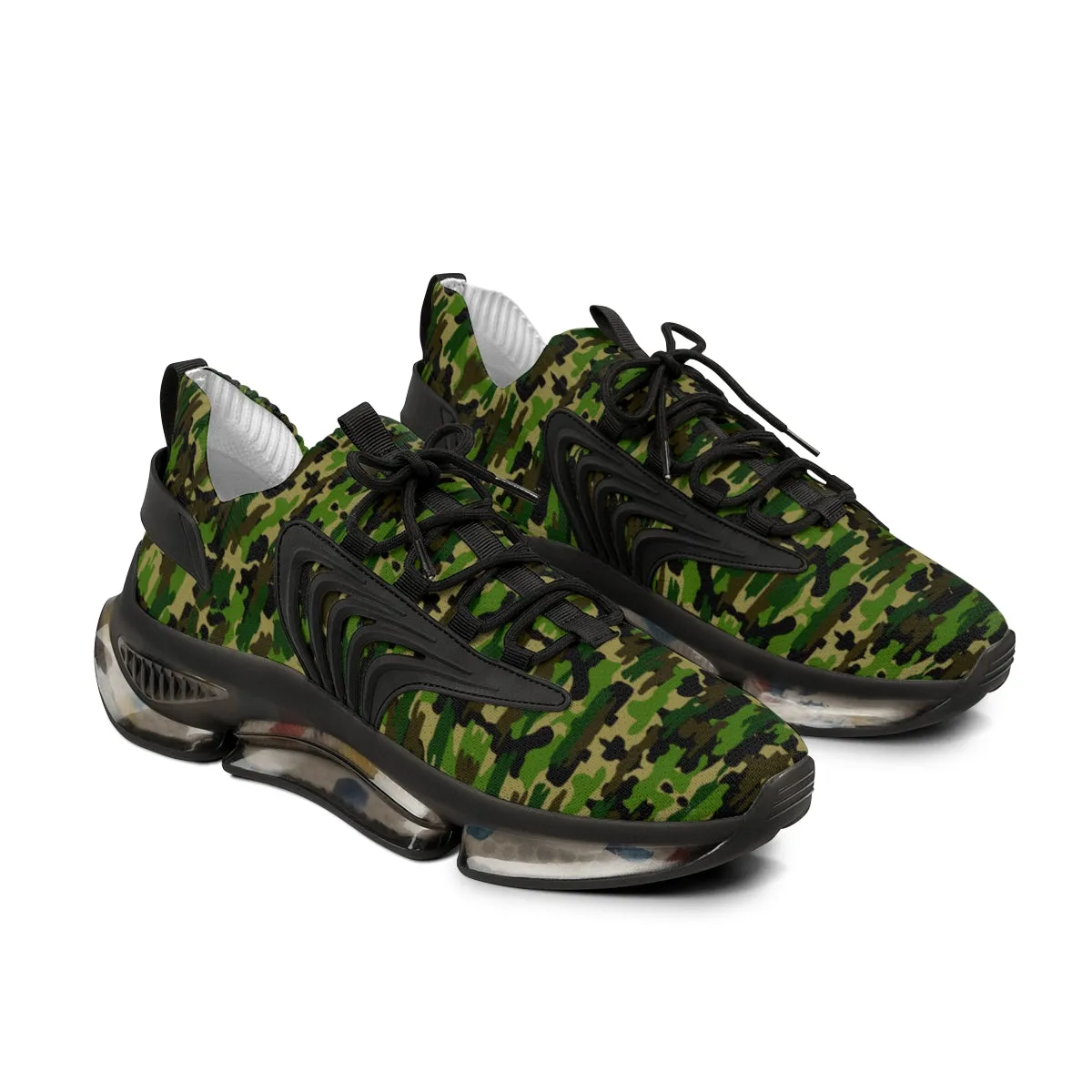 Green Camo Print Men's Shoes, Green Camouflaged Army Print Comfy Men's Mesh Sports Sneakers