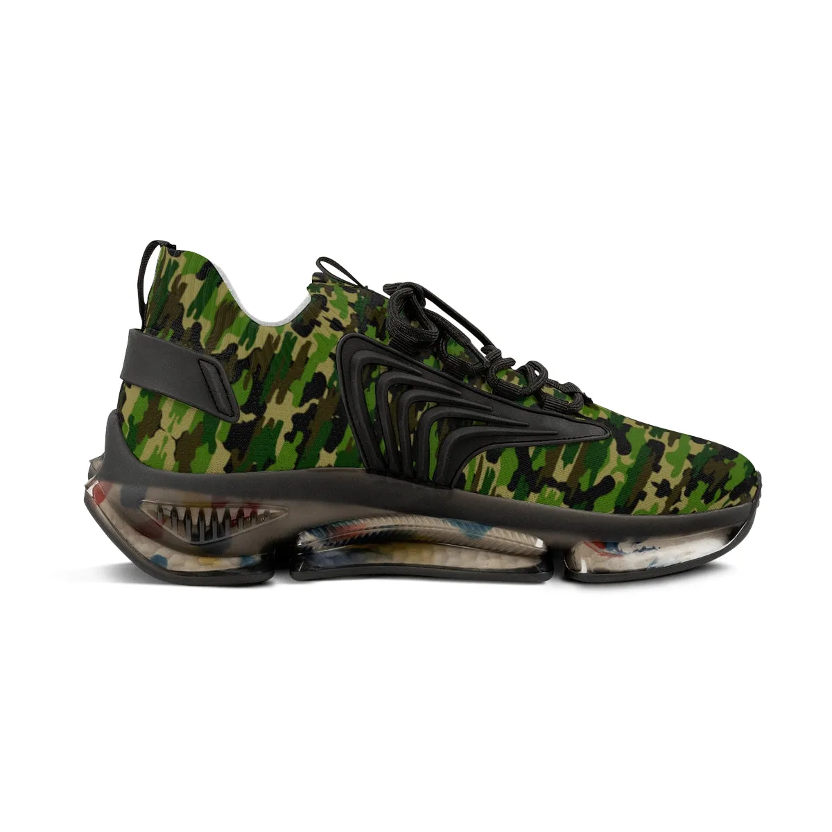 Green Camo Print Men's Shoes, Green Camouflaged Army Print Comfy Men's Mesh Sports Sneakers