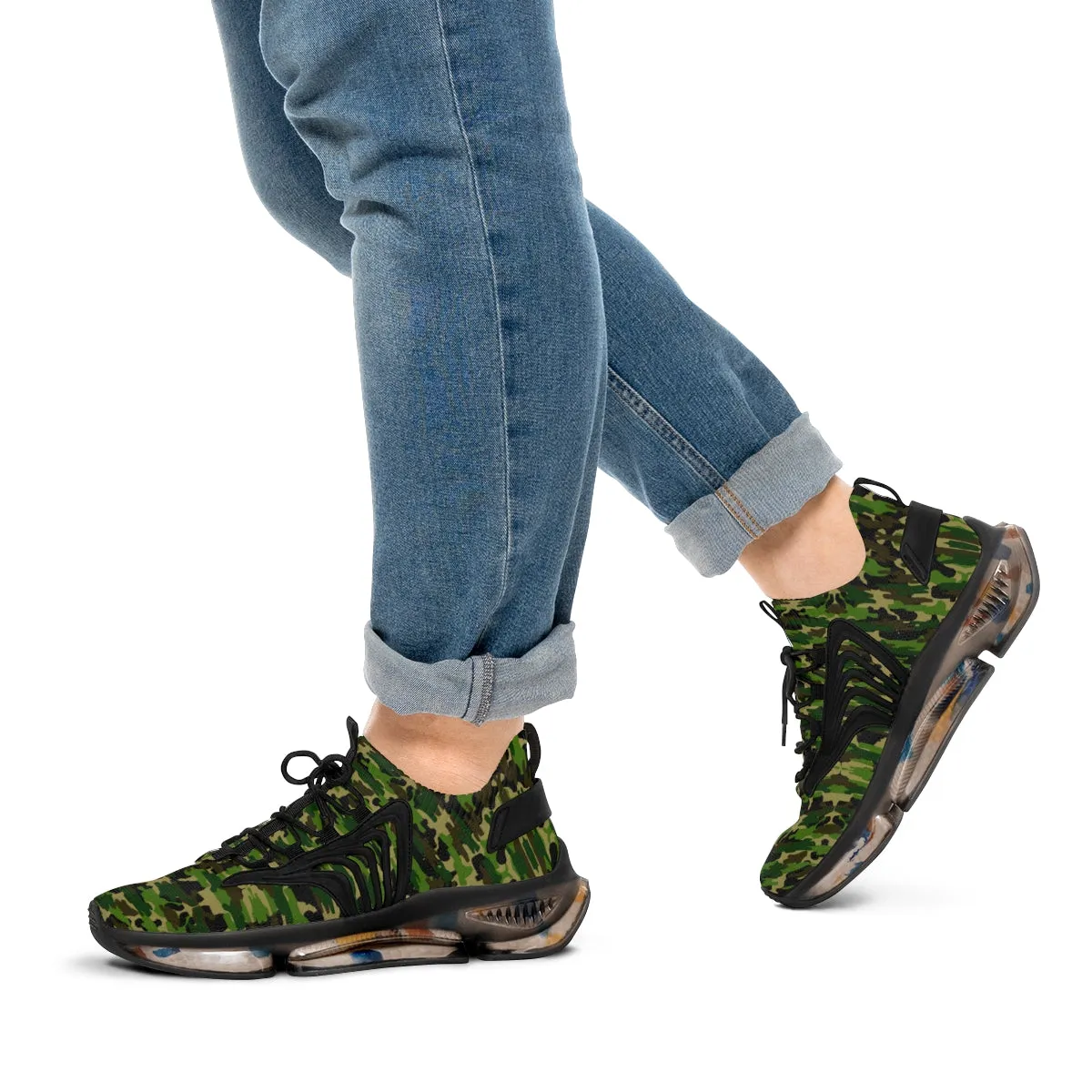 Green Camo Print Men's Shoes, Green Camouflaged Army Print Comfy Men's Mesh Sports Sneakers