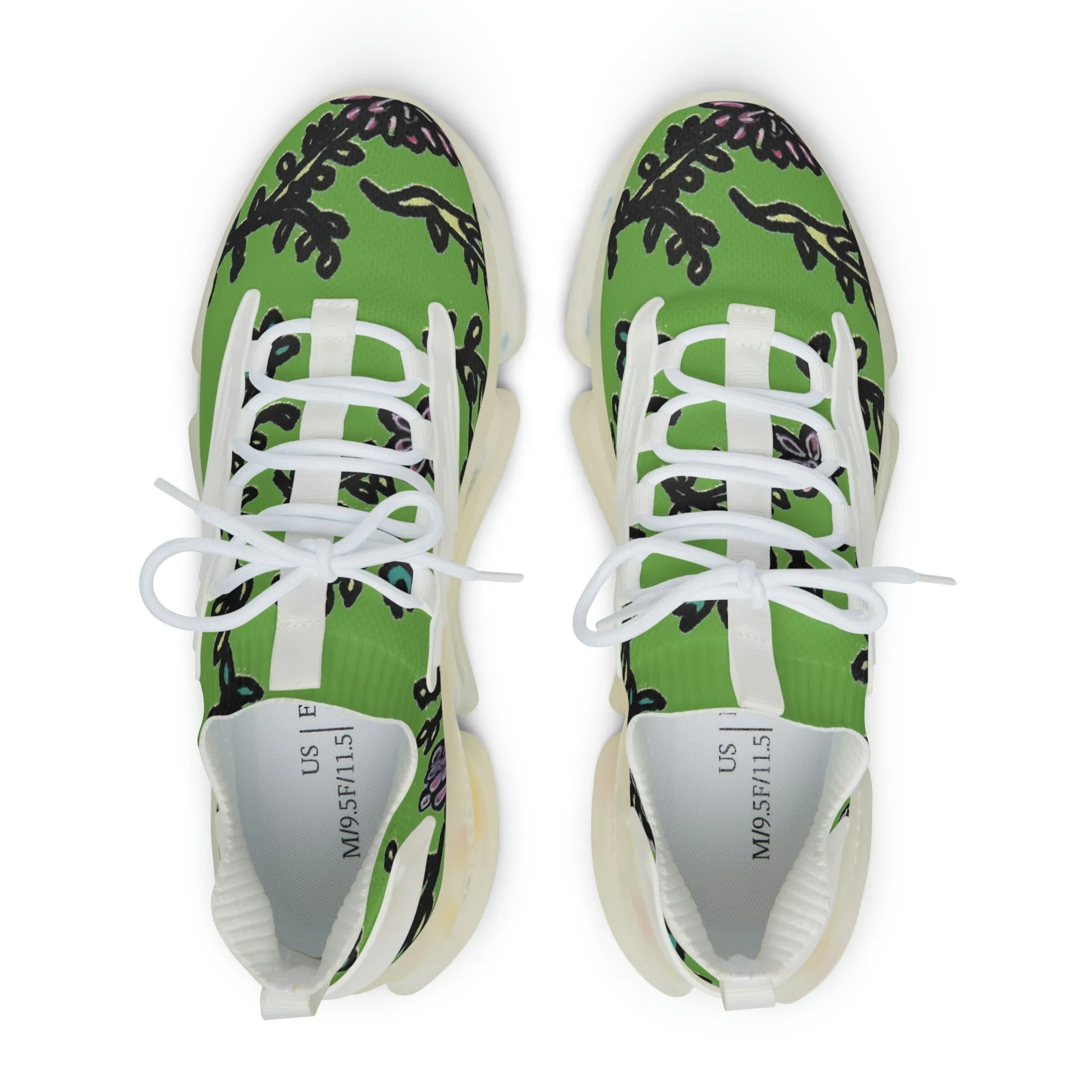 Green Floral Print Men's Shoes, Flower Print Best Comfy Men's Mesh Sports Sneakers Shoes (US Size: 5-12)