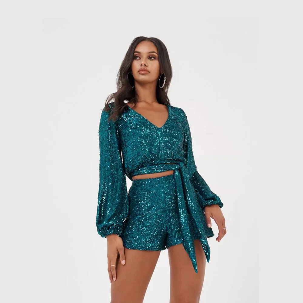 Green Sequin Wrap Set