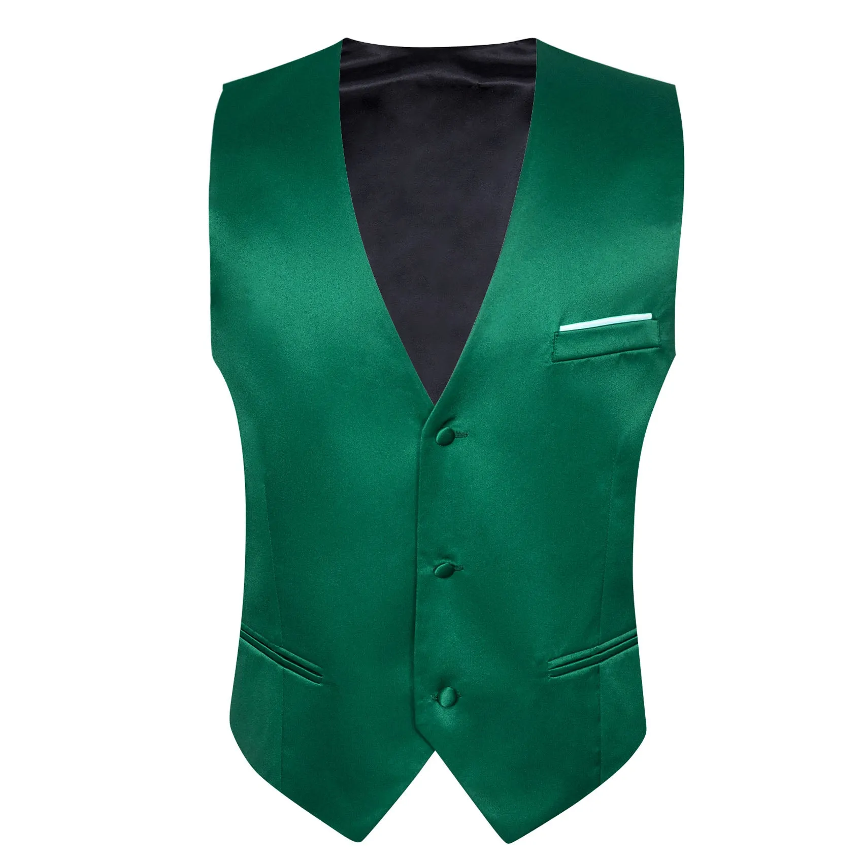 Green Solid Satin Men's V-Neck Business Vest