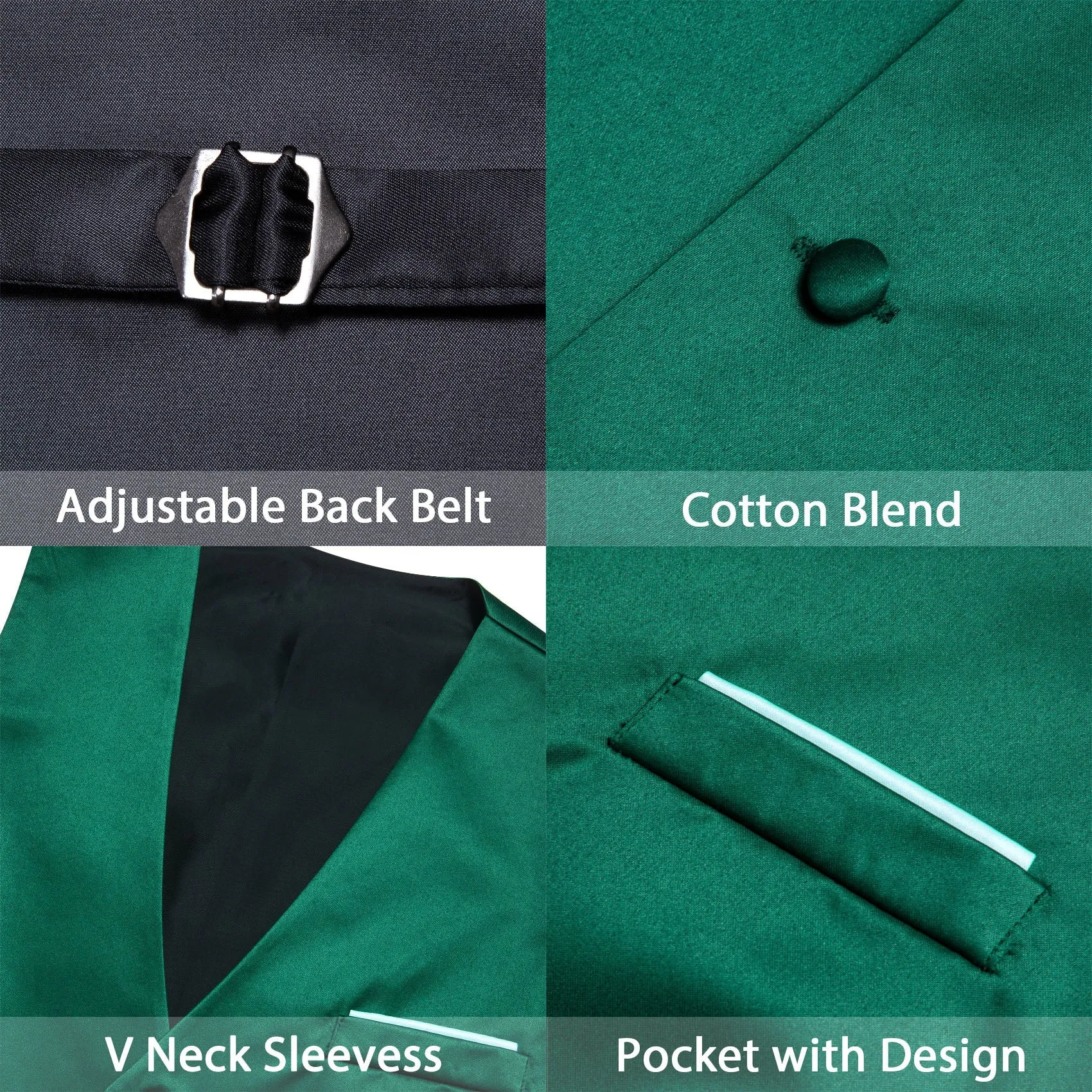 Green Solid Satin Men's V-Neck Business Vest