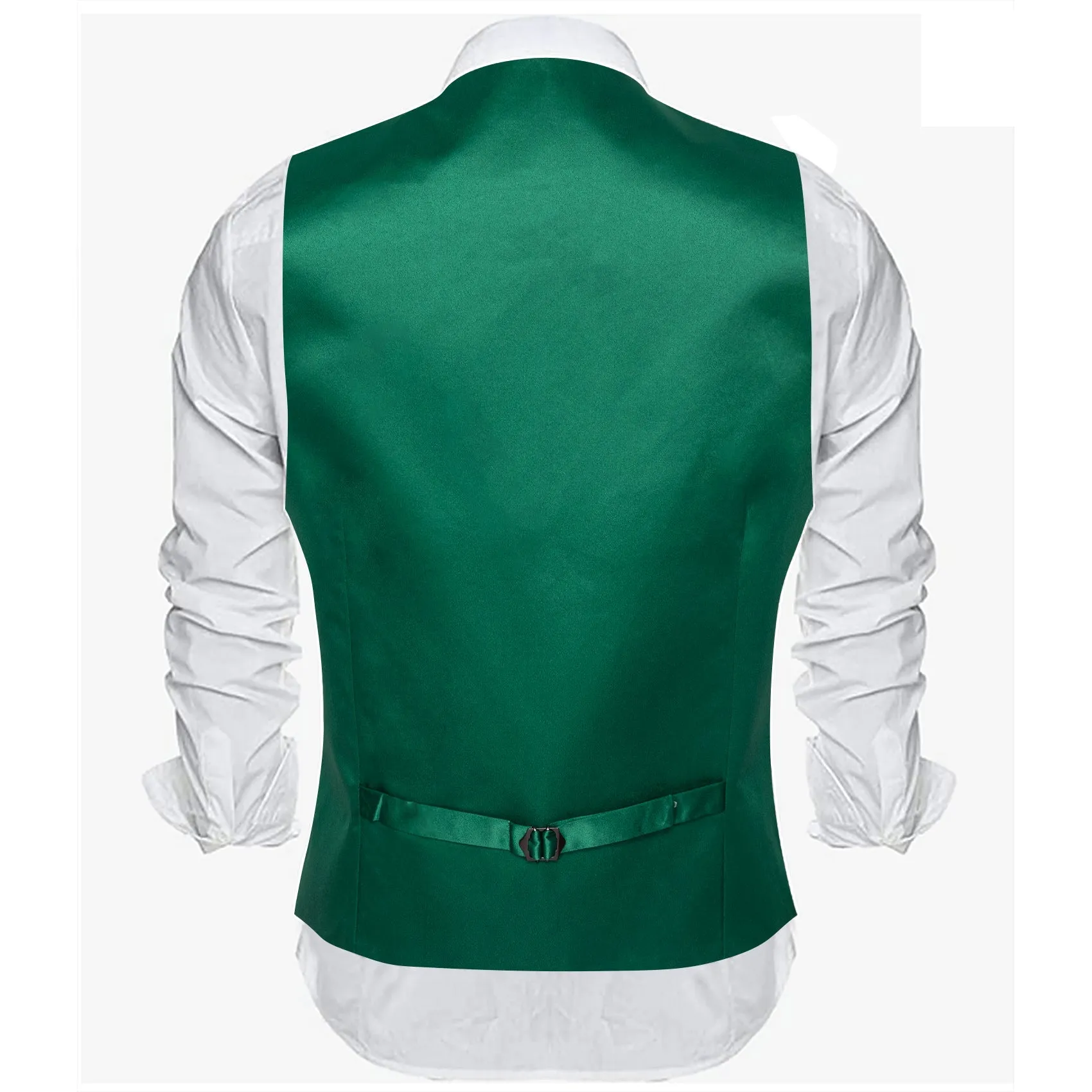 Green Solid Satin Men's V-Neck Business Vest