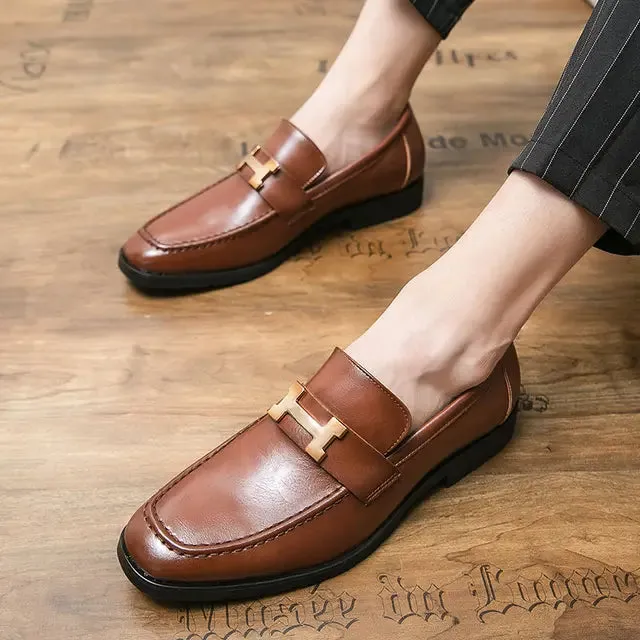 H Letter Appliques PU Leather Shoes