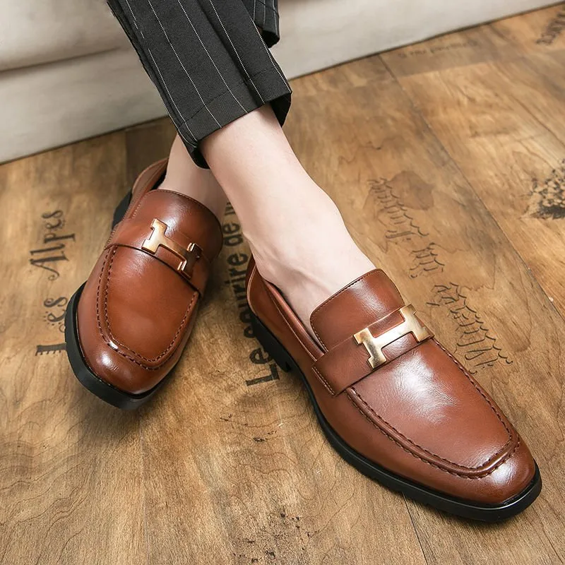 H Letter Appliques PU Leather Shoes