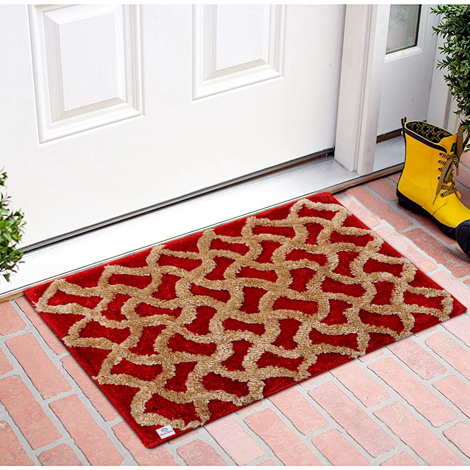 Heart Home Soft, Lightweigth, Washable, Non Slip Doormat Entrance Rug Dirt Trapper Mat Shoes Scraper for Entry, Patio, Porch- Pack of 2 (Grey & Red)