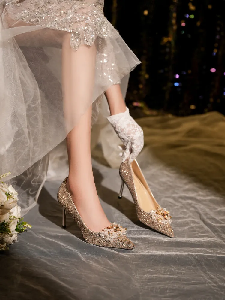 High Heels Point Toe Wedding Shoes with Diamonds