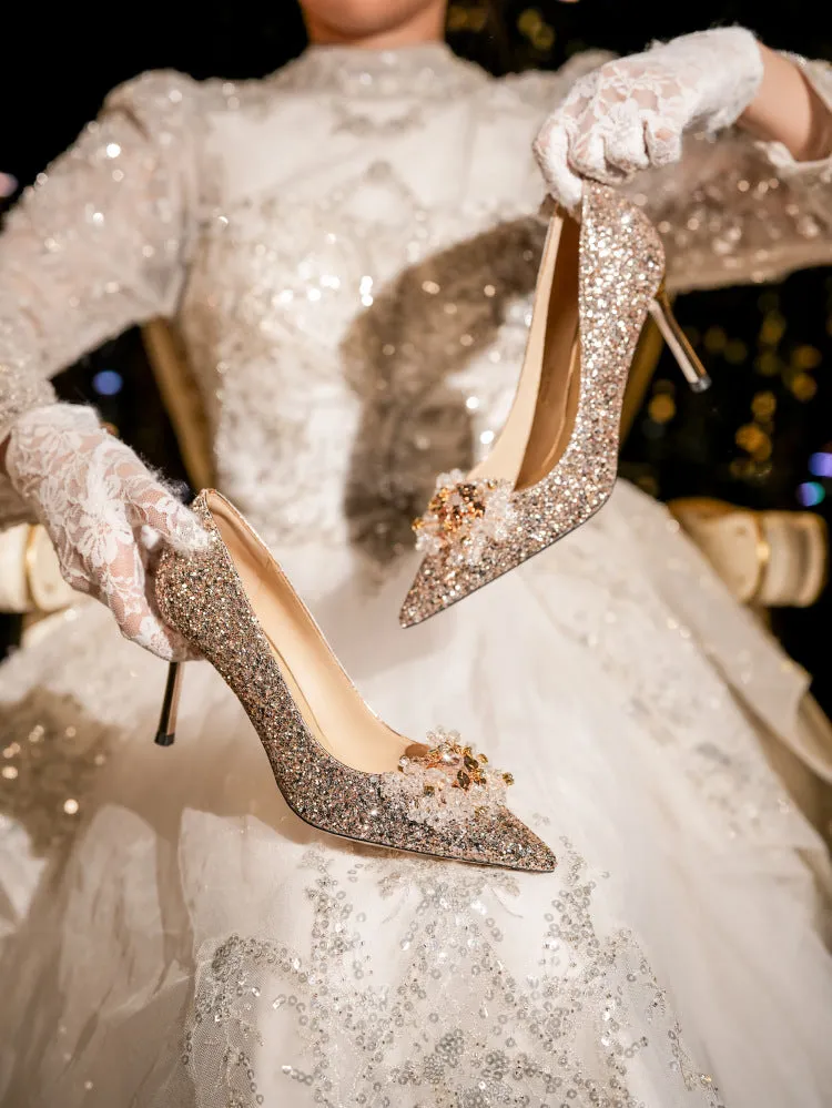 High Heels Point Toe Wedding Shoes with Diamonds