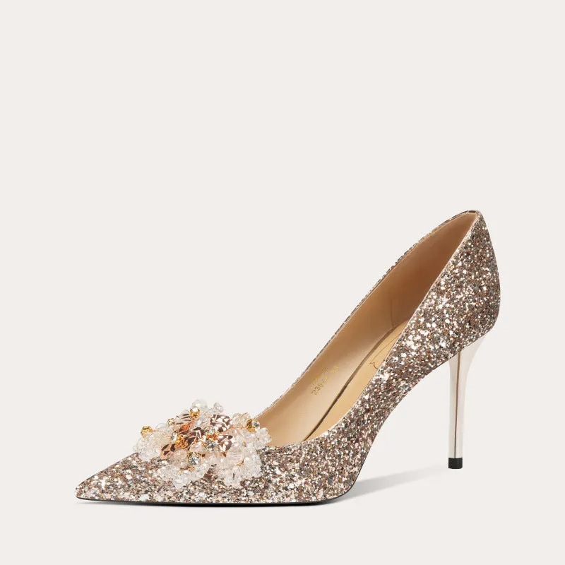 High Heels Point Toe Wedding Shoes with Diamonds