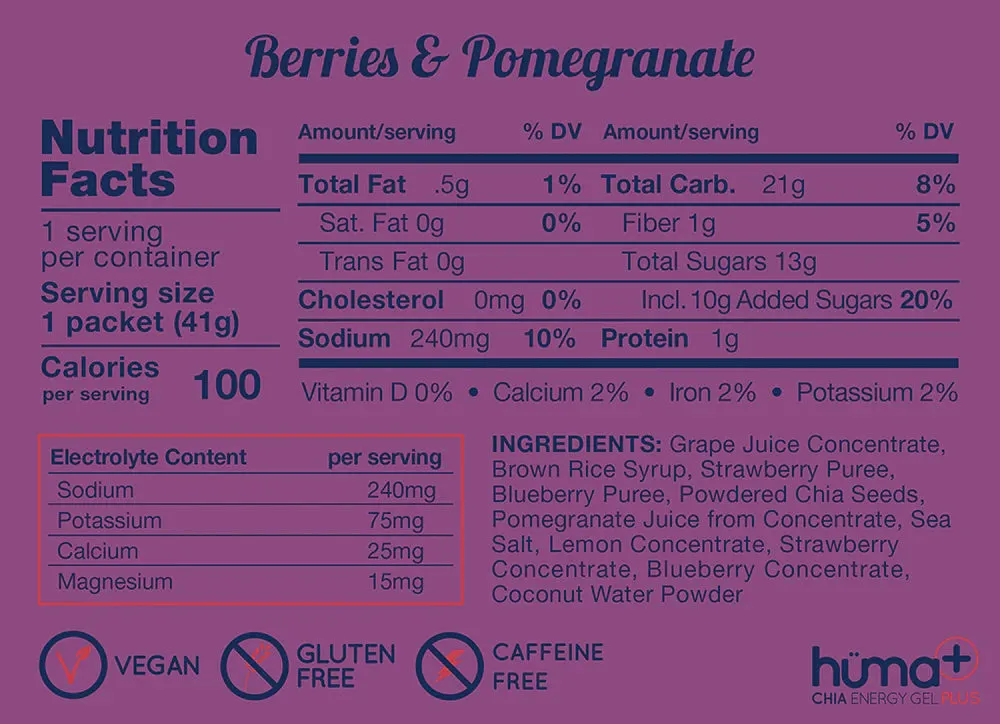 Hüma - Berries & Pomegranate Caffeinated Energy Gel Plus