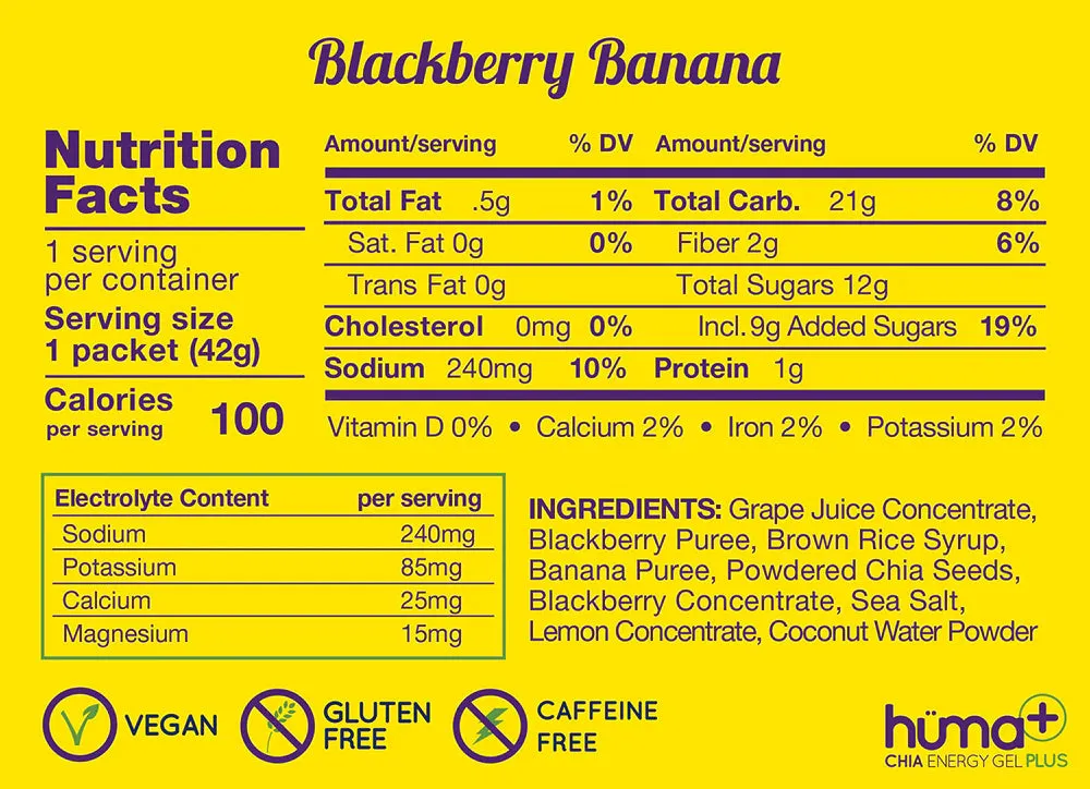 Hüma - Blackberry Banana Caffeinated Energy Gel Plus