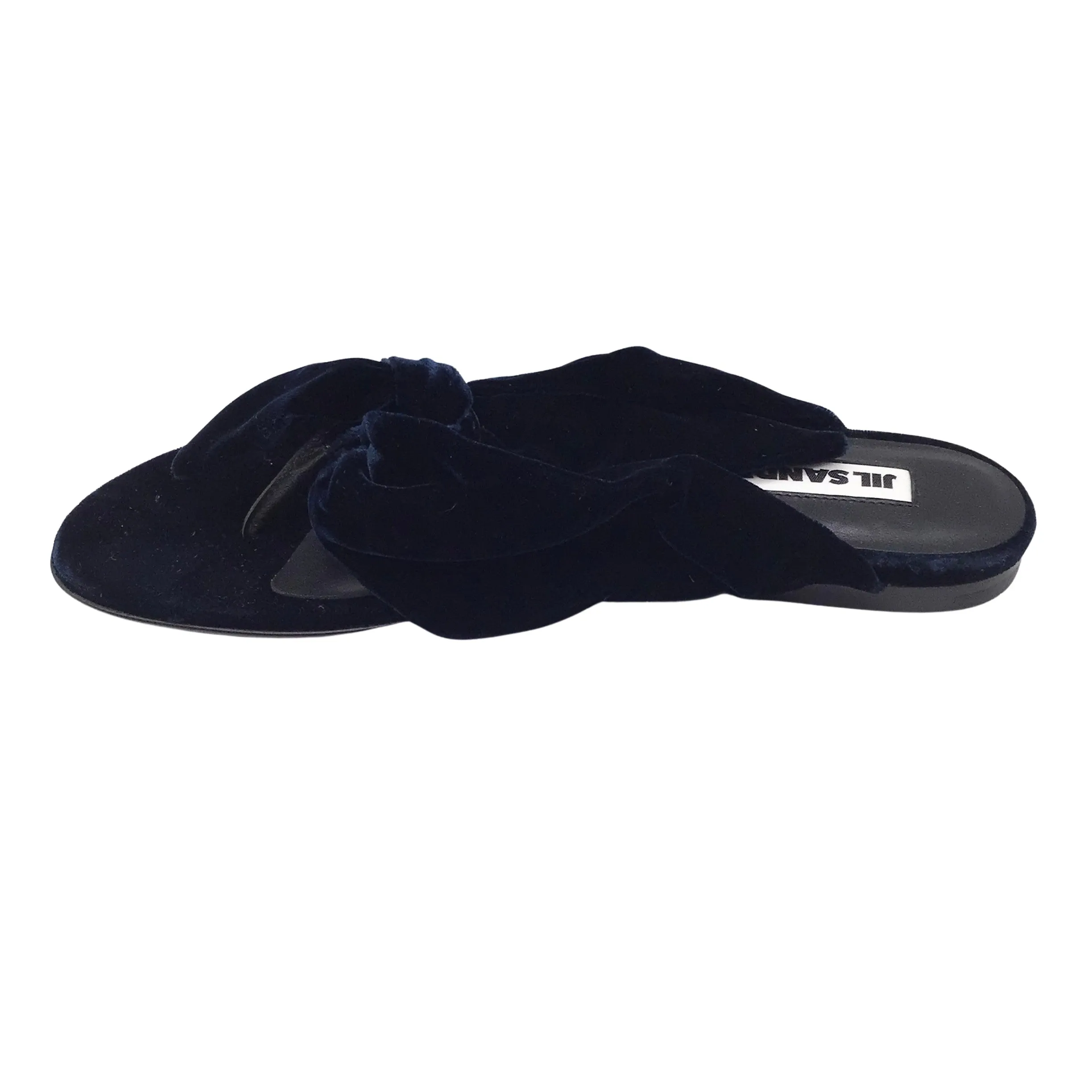 Jil Sander Dark Blue Velvet Knot Thong Sandals