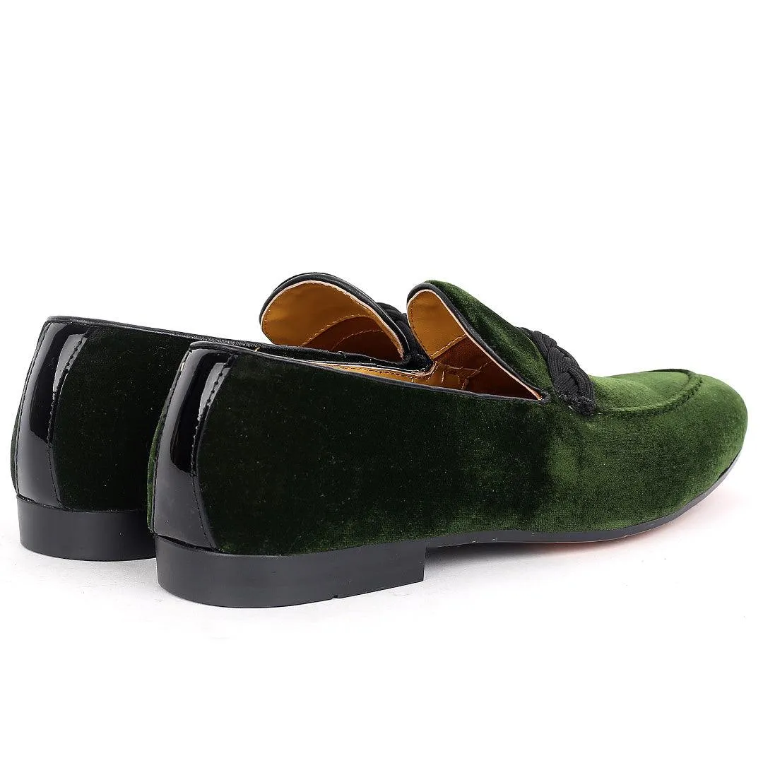 John Foster Twisted Woven Strap Green Suede Leather Men's Shoe