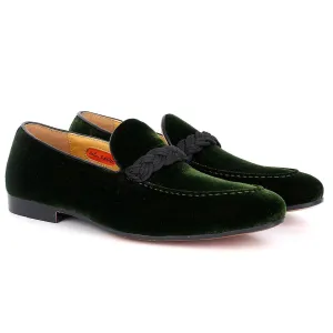 John Foster Twisted Woven Strap Green Suede Leather Men's Shoe