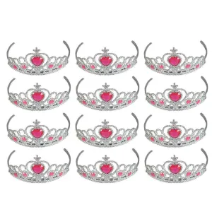 Kicko Tiaras with Pink Heart Stones - 12 Adjustable Pieces - for Kids, Girls, Women