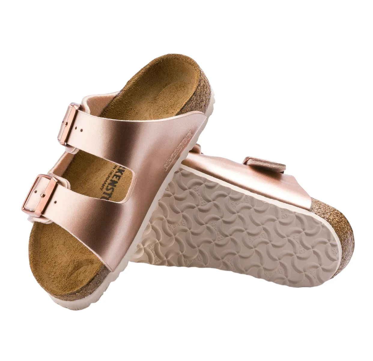 Kids Birkenstock Arizona Birko-Flor Metallic Copper Unisex Slip On Sandals