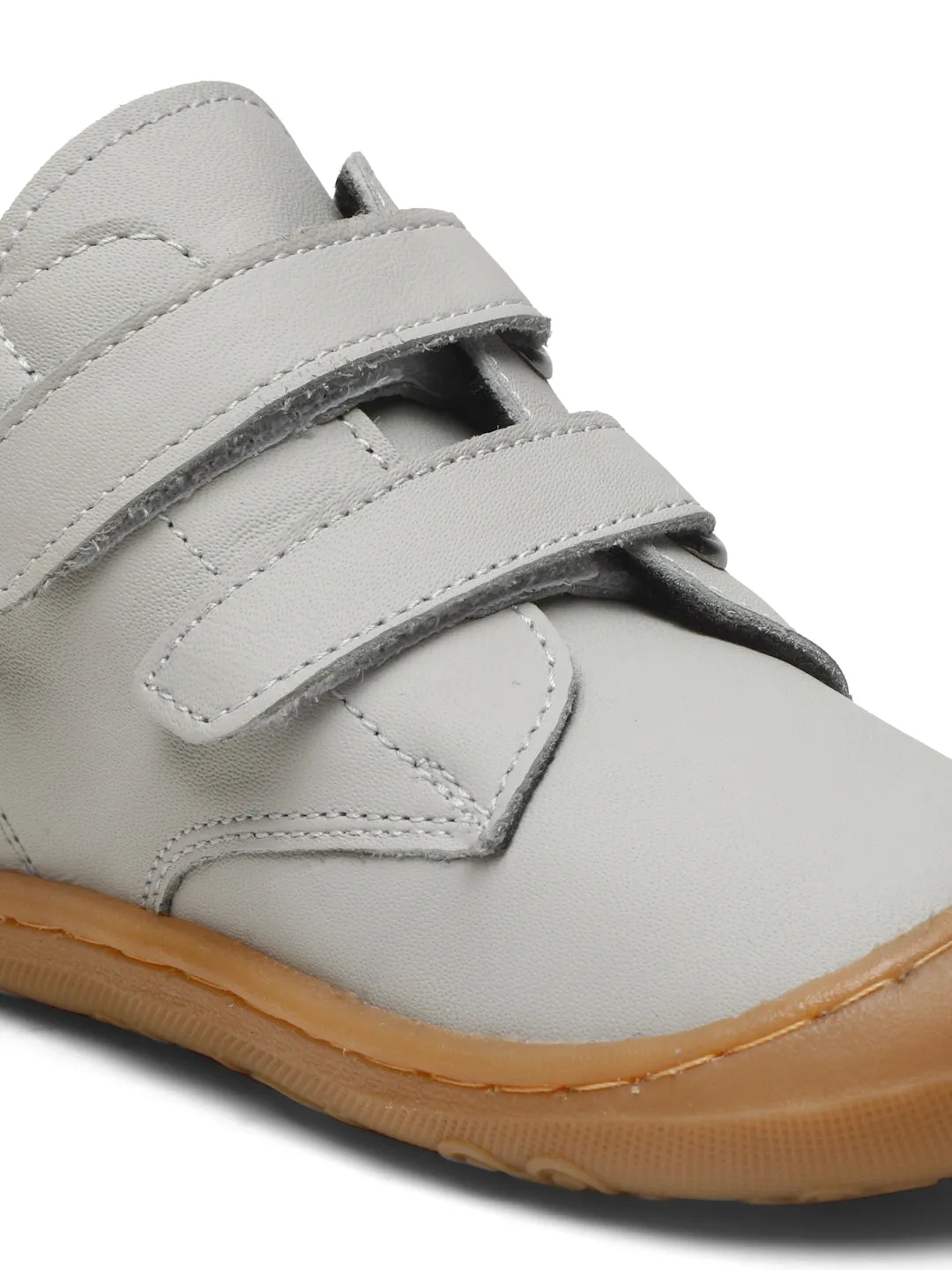 Kid's Grey Leather With Velcro Closure Comfort Insole Sneakers