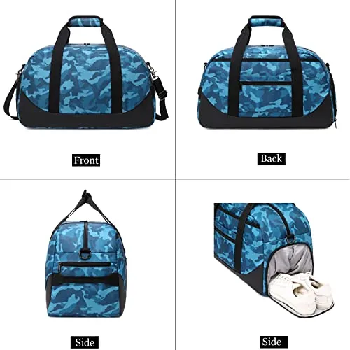 Kids Overnight Duffel Bag with Shoe Compartment, Blue Camo