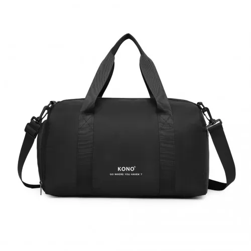 Kono Waterproof Duffel Bag - Lightweight Sports Gym Bag with Shoes Compartment - Black