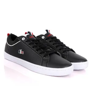 Lacoste Dotted Leather Black Sneakers With White Sole