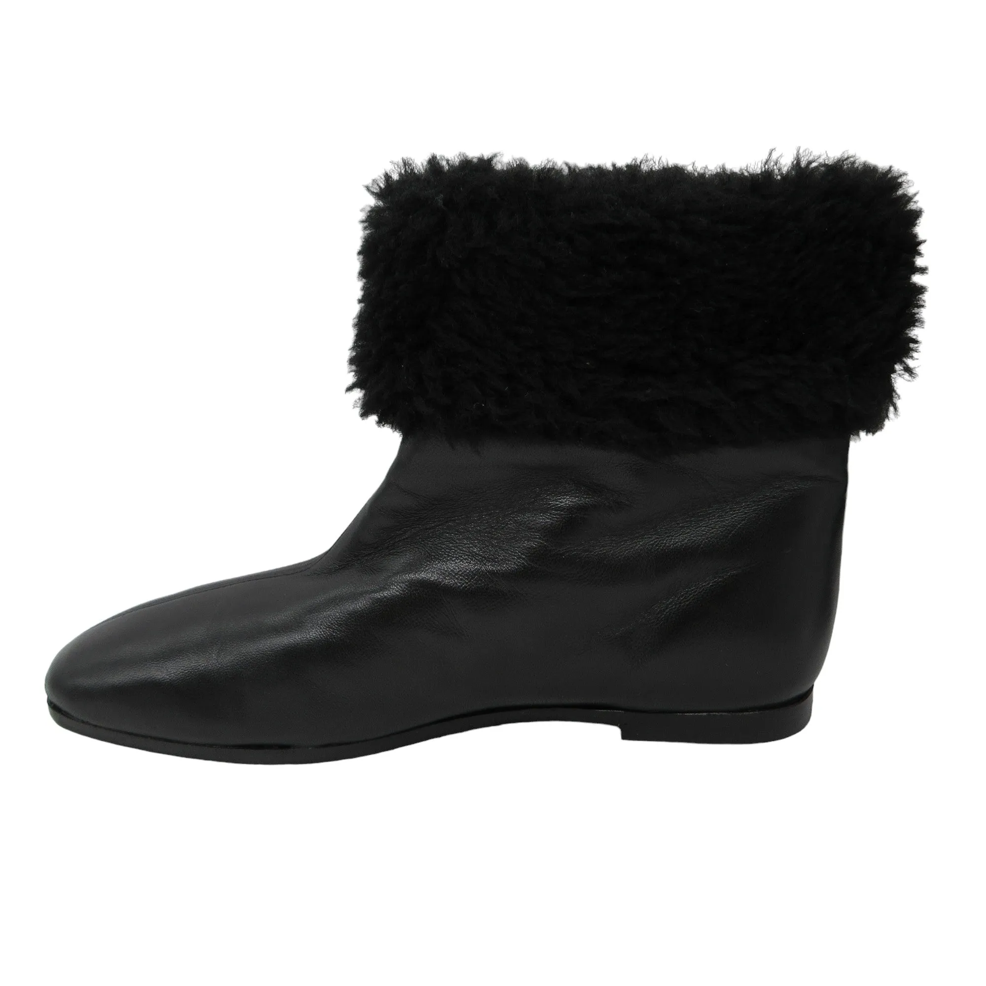 Mansur Gavriel Black Shearling Trimmed Flat Leather Ankle Boots