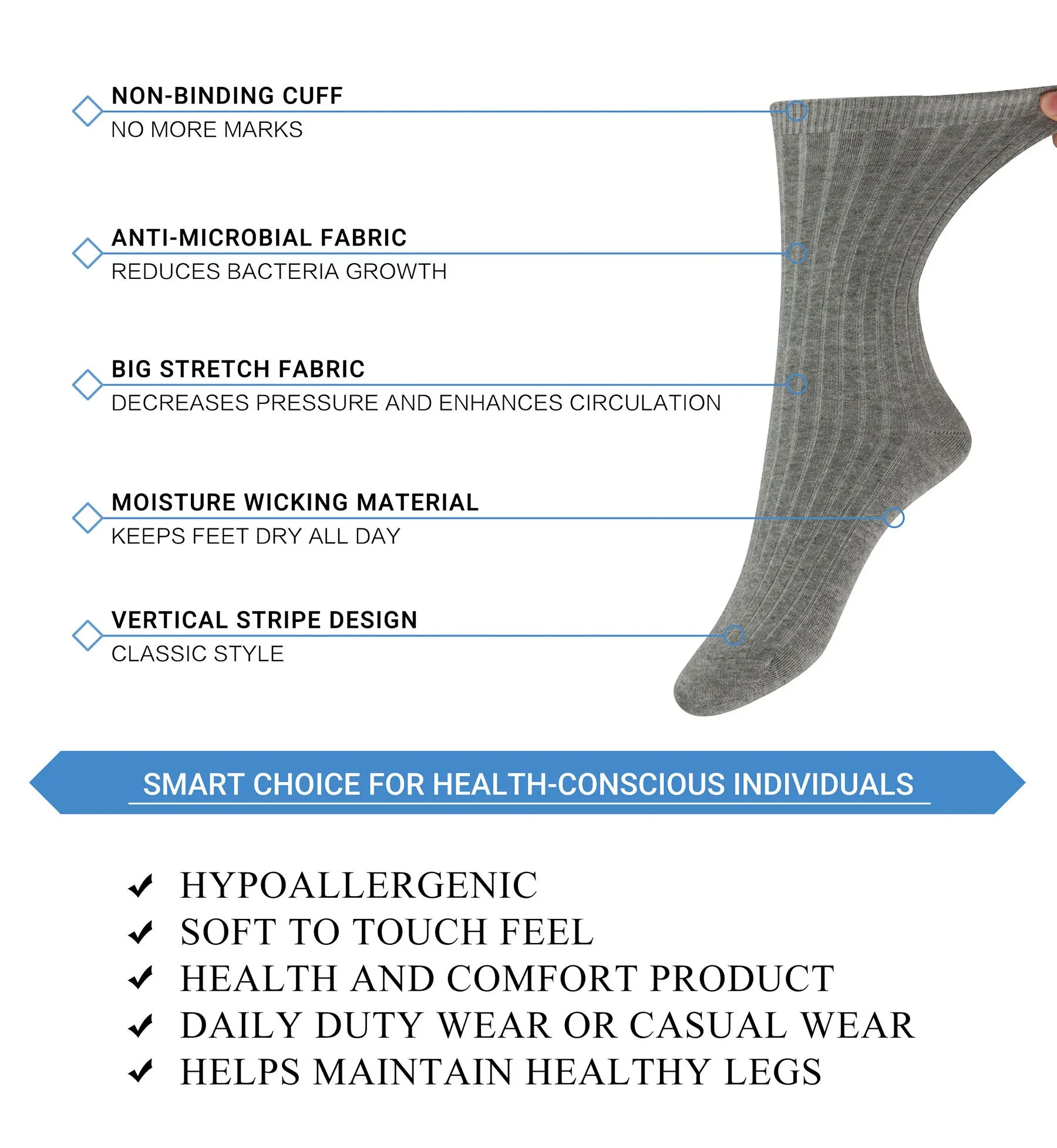 MD Cotton Non-Binding Soft Circulation Crew Socks (2 Pairs)