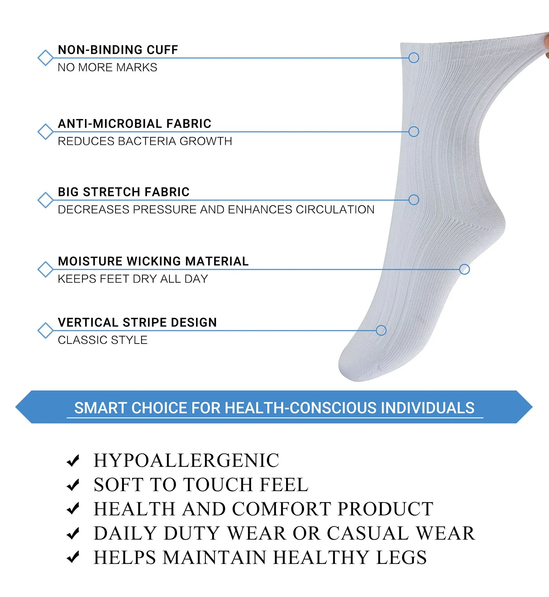 MD Cotton Non-Binding Unisex Circulatory Crew Socks