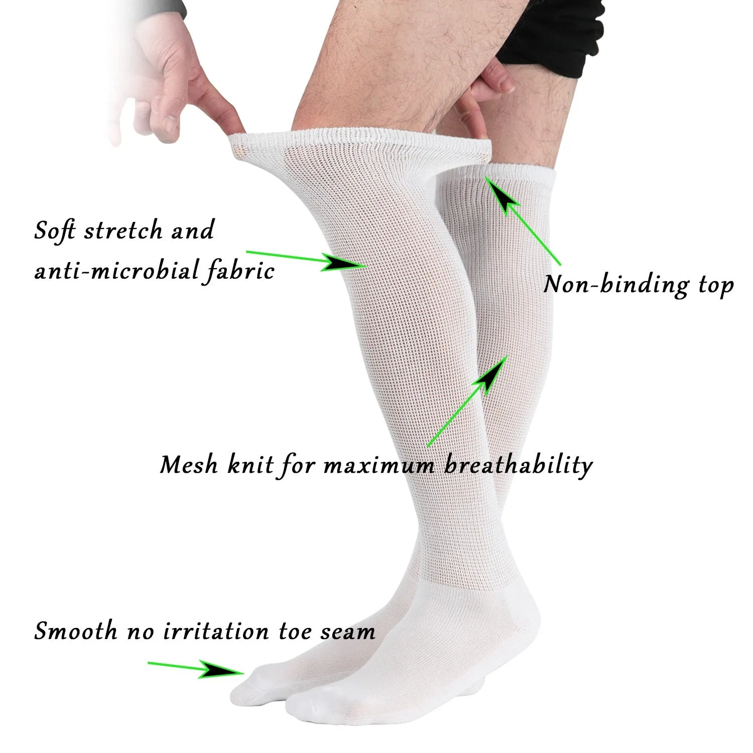 MD Extra Wide Non Binding Bamboo Over The Knee Socks With Cushioned Sole (2 Pairs)