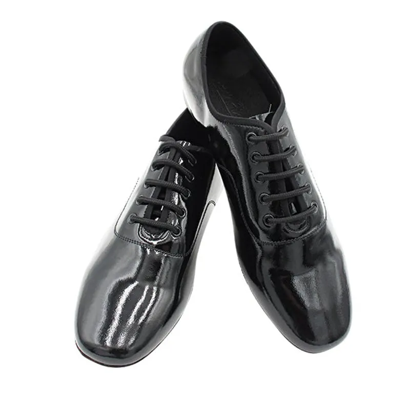 Men's 2cm Black Patent Leather Heels Ballroom Dance Shoes