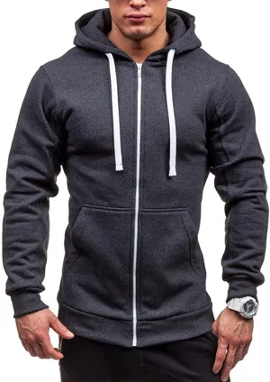 Men's Slim Fit Lightweight Zip-Up Hoodie with Kanga Pocket