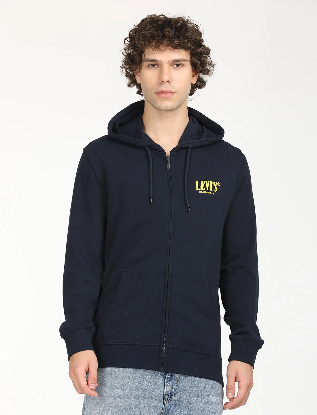 Men's Solid Navy Hooded Sweatshirt