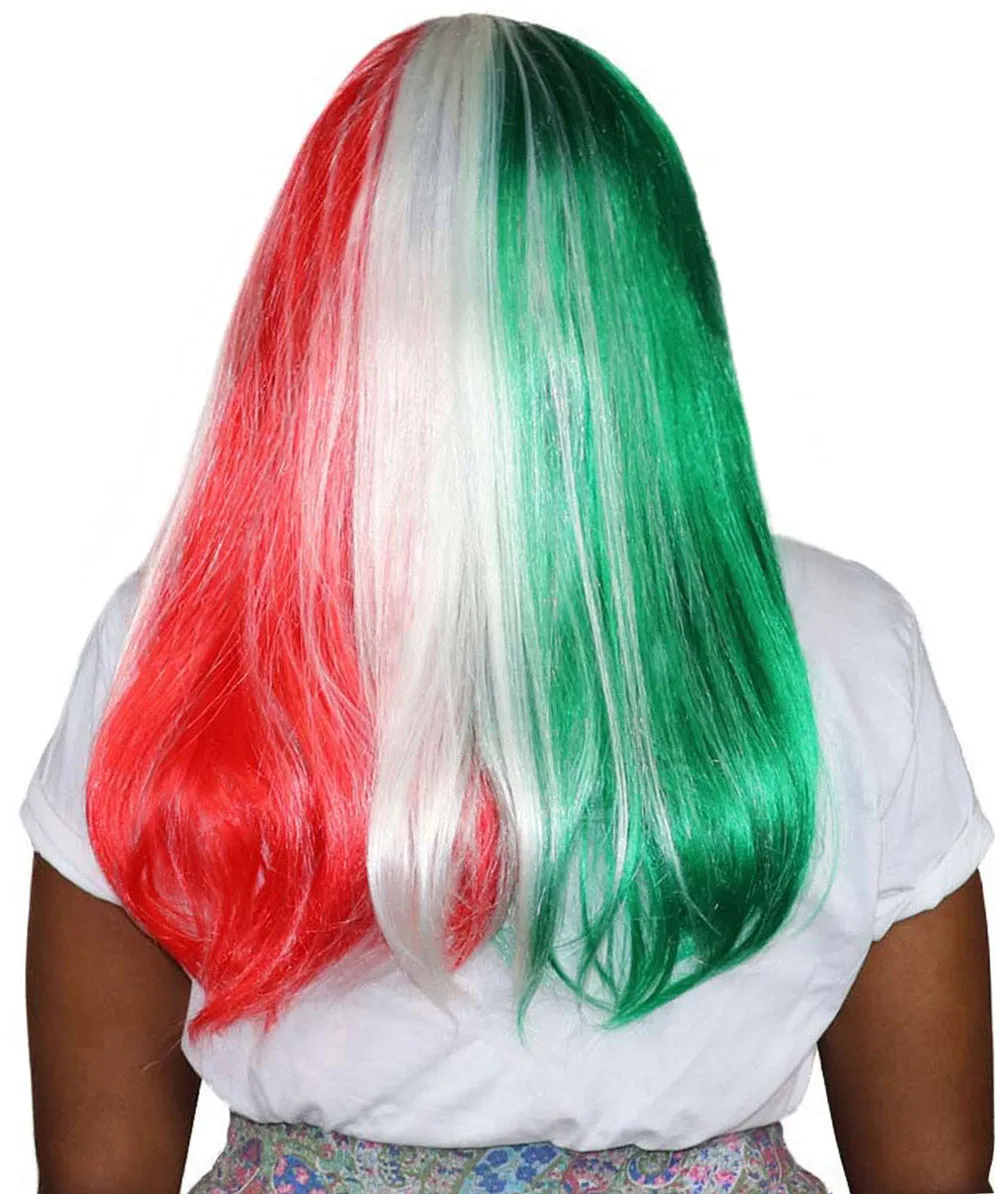 Mexico Flag Sport Party Long Bob Wig | National Pride | Premium Breathable Capless Cap