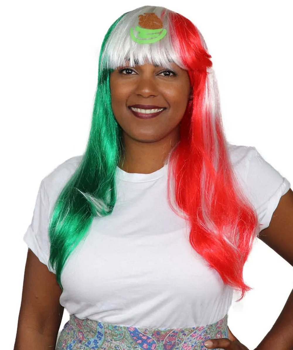 Mexico Flag Sport Party Long Bob Wig | National Pride | Premium Breathable Capless Cap