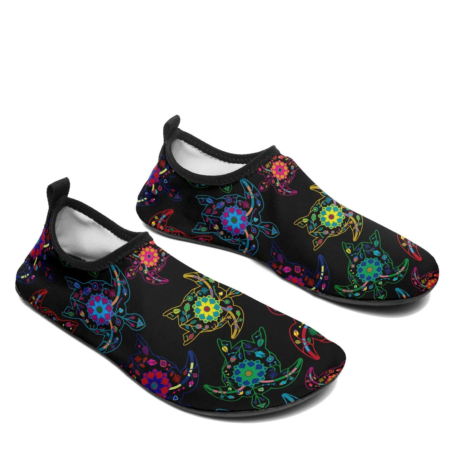 Neon Floral Turtles Sockamoccs Kid's Sockamoccs Slip On Shoes