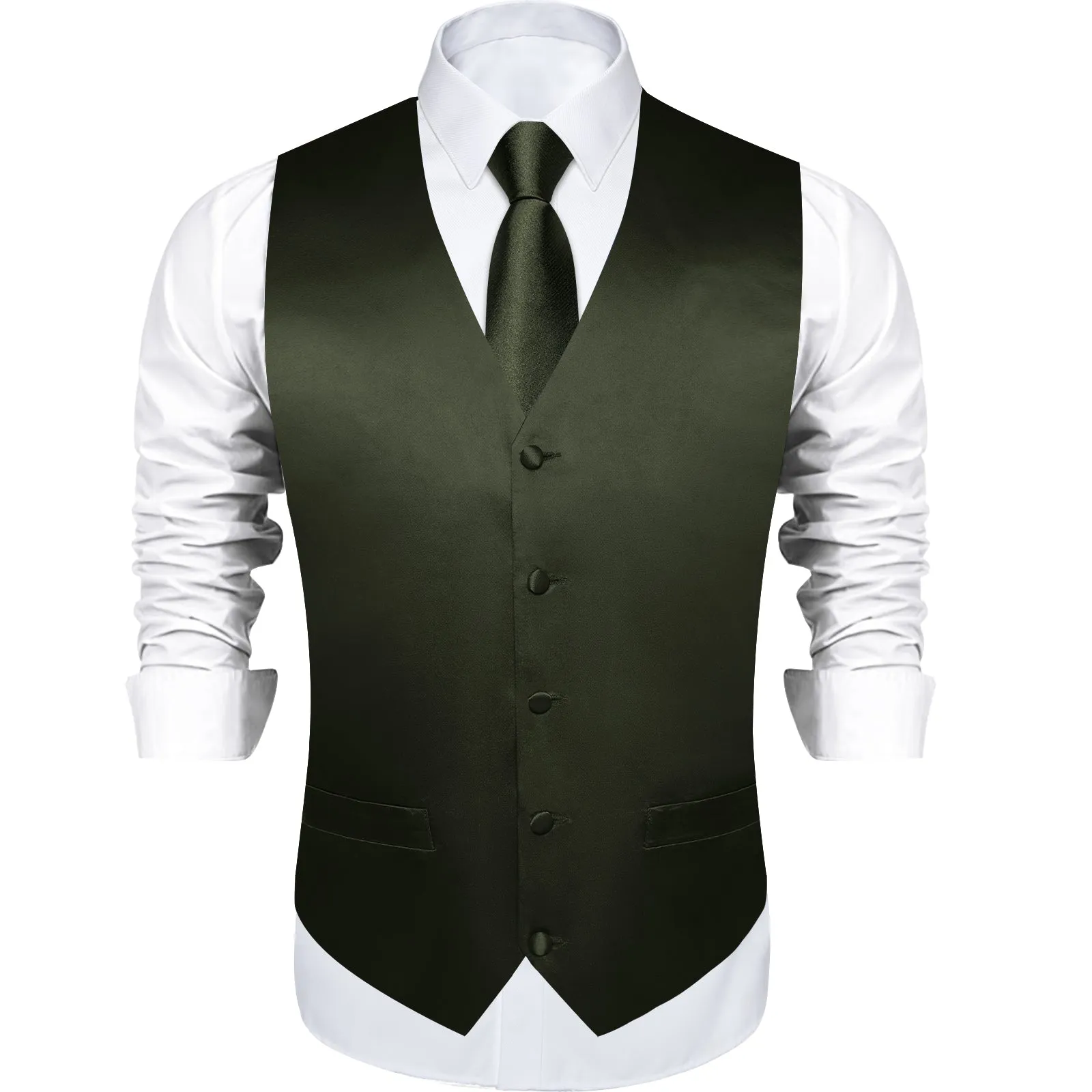 OliveDrab Solid Vest for Men Men's Vest Tie Set