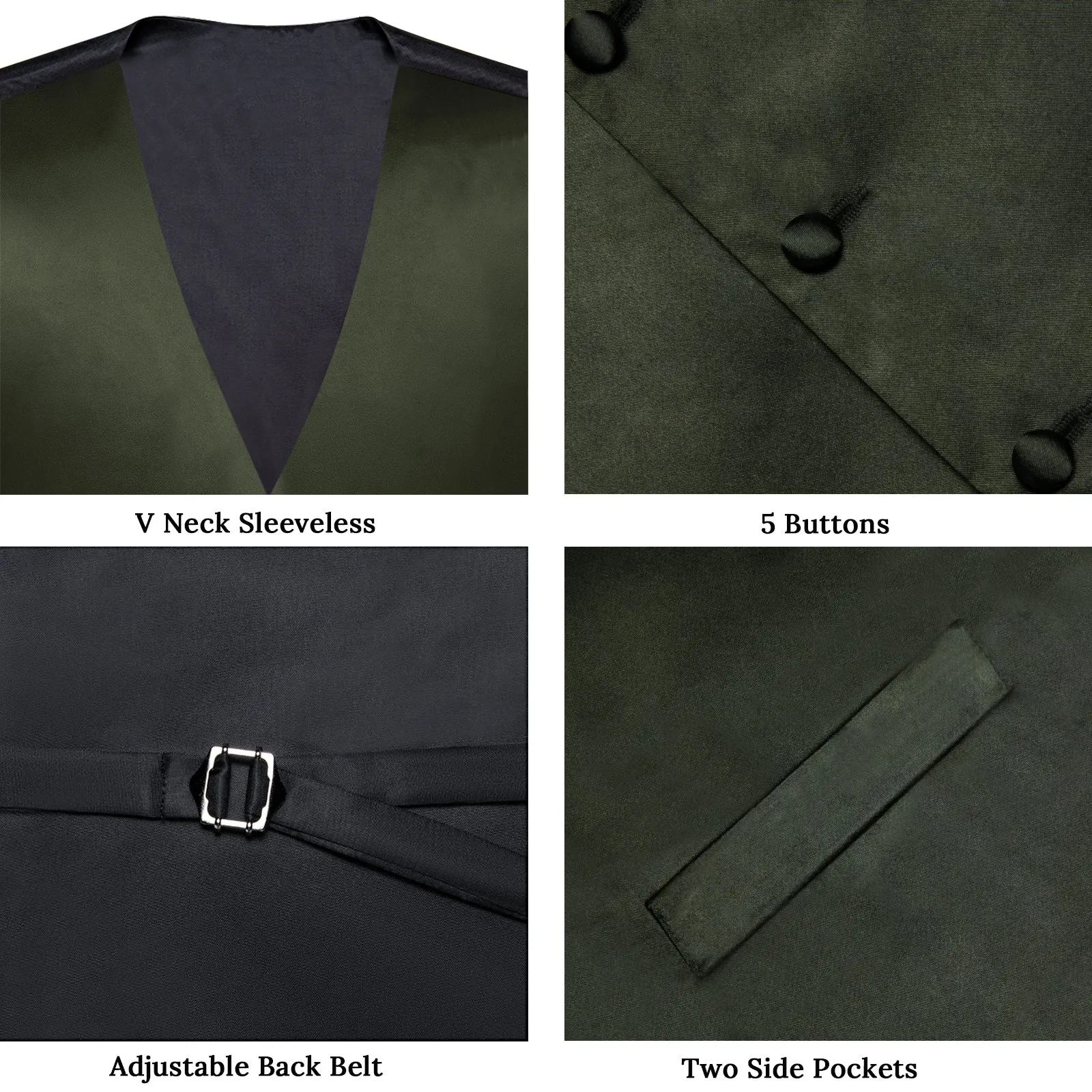 OliveDrab Solid Vest for Men Men's Vest Tie Set