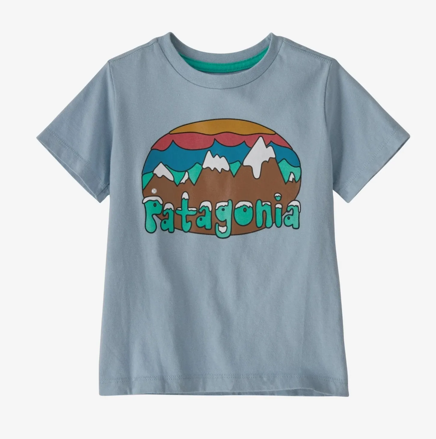 Patagonia Baby Short Sleeved Regenerative Organic Certified™ Cotton Graphic T-Shirt Fitz Roy Flurries: Steam Blue