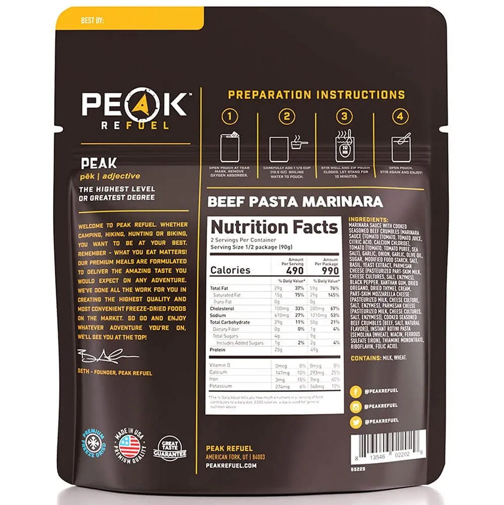 Peak Refuel Freeze-Dried Beef Pasta Marinara Pouch - 2 Servings