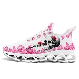 Personalized Gothic Fashion Sneakers, Custom Skull with Rose Shoes, Breathable Cloud Sneakers for Men and Women