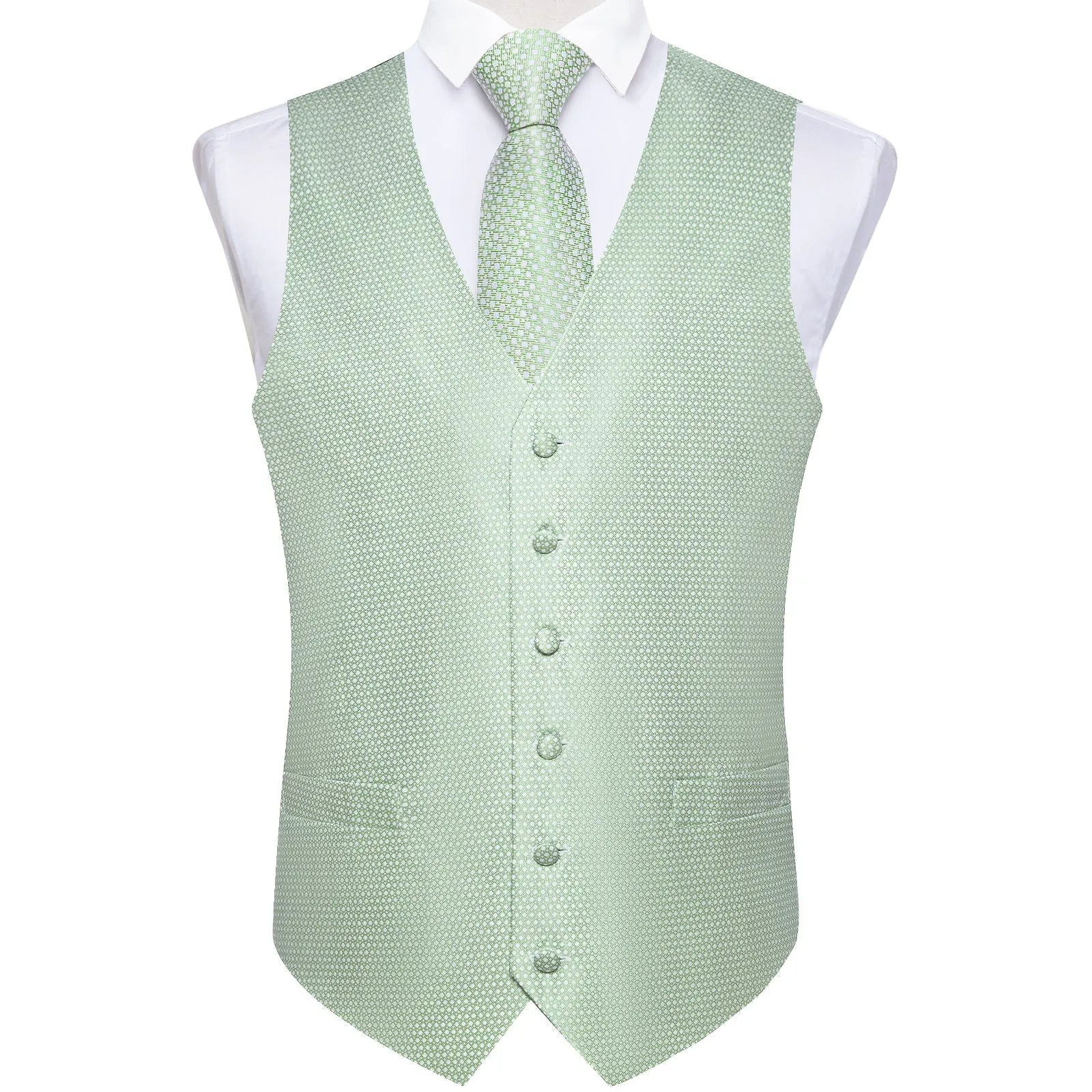 Pistachio Green Vest for Men Polka Dots Men's Vest Tie Set