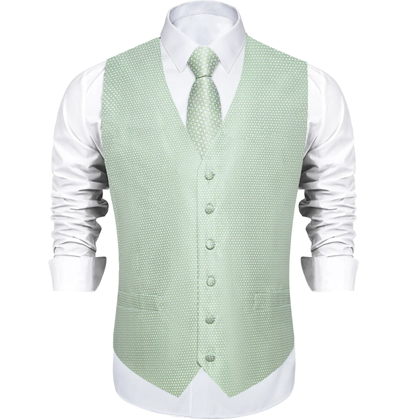 Pistachio Green Vest for Men Polka Dots Men's Vest Tie Set