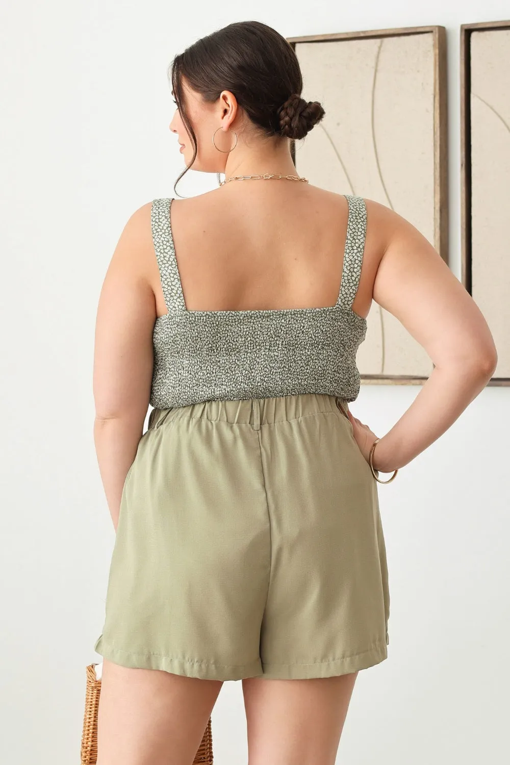 Plus Size Half Elastic Waist Shorts with Pockets