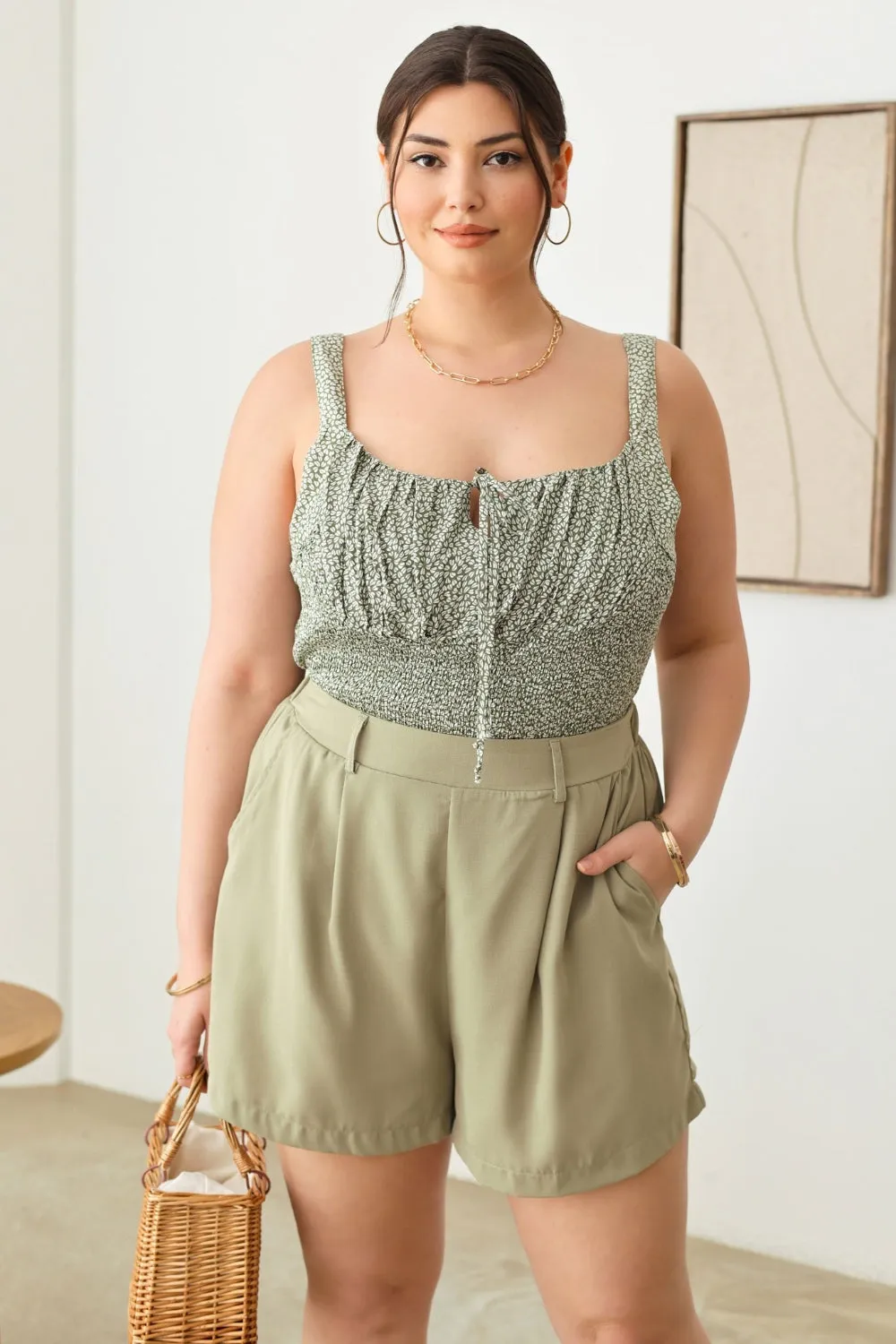 Plus Size Half Elastic Waist Shorts with Pockets