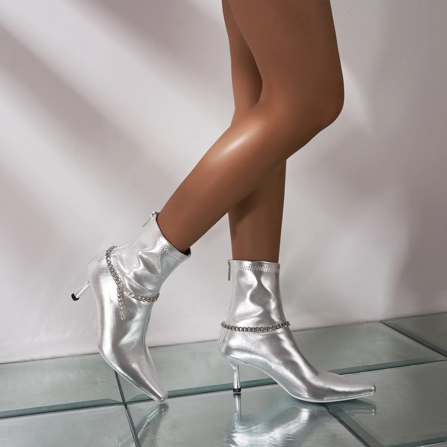 Pointed Toe Chain High-heeled Boots