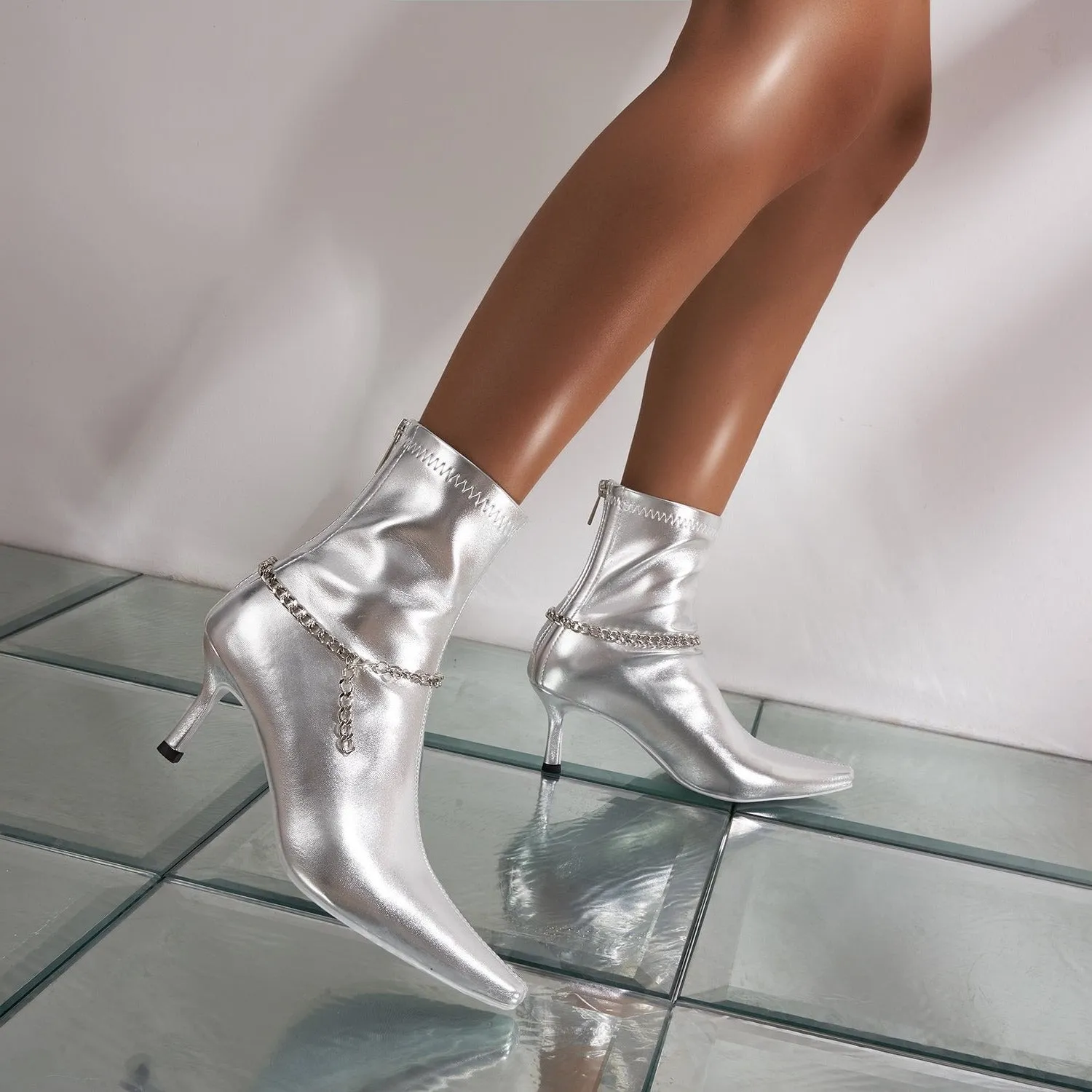 Pointed Toe Chain High-heeled Boots