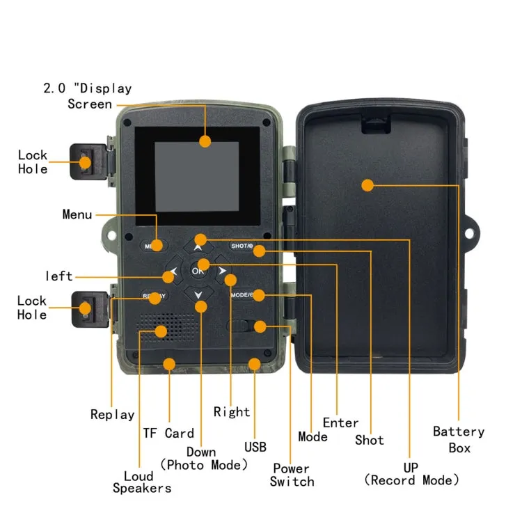 PR2000 2 Inch LCD Screen Infrared Night Vision Wildlife Hunting Trail Camera