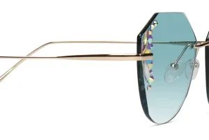 "Blue Rimless Geometric Metal Glasses for Women"