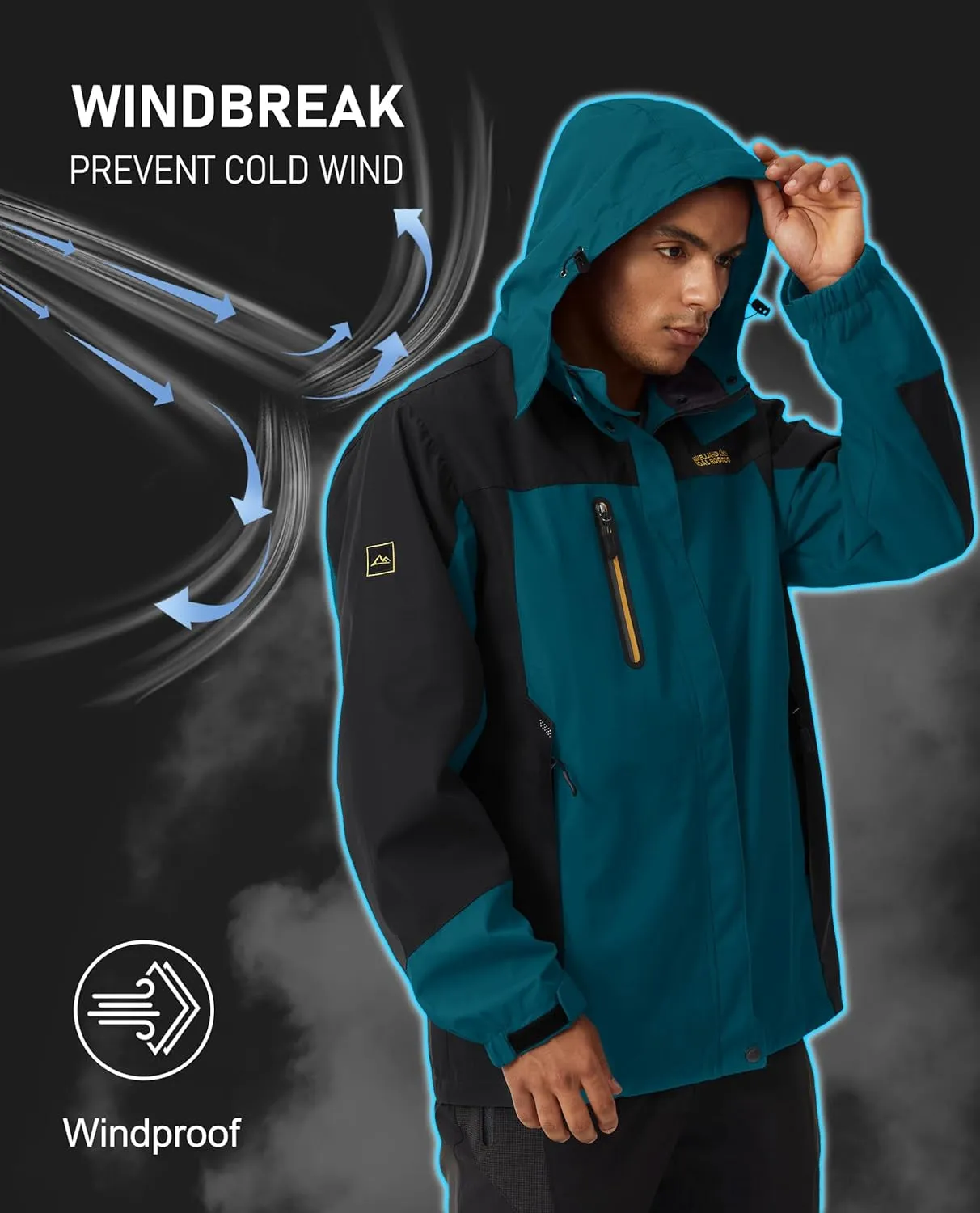 "Premium Outdoor Performance: Men's Hooded Windproof Rain Jacket - Ensuring Optimal Dryness and Protection for Hiking, Fishing, and Running with Multiple Pockets!"